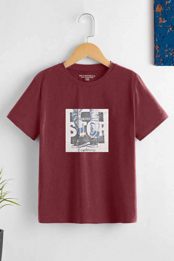 Elo Polo Republica Boy's Never Stop Printed Tee Shirt Maroon