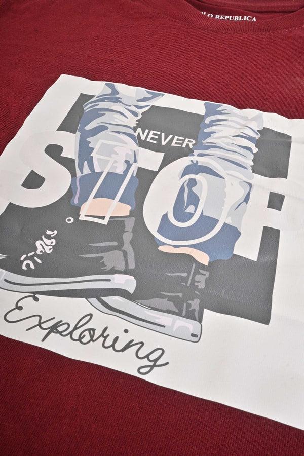 Elo Polo Republica Boy's Never Stop Printed Tee Shirt Maroon