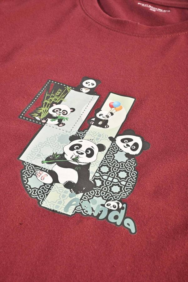 Elo Polo Republica Boy's Panda Family Printed Tee Shirt Maroon