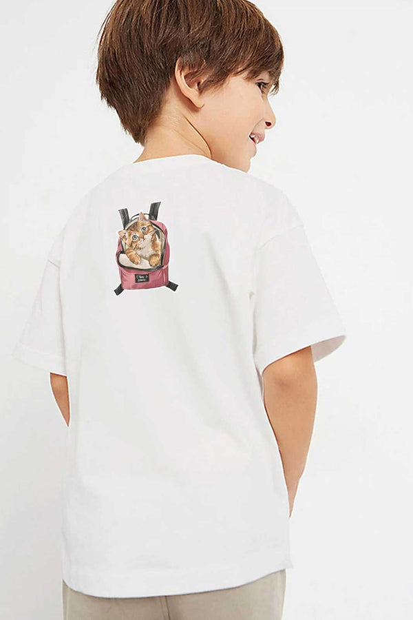 Elo Polo Republica Boy's Say Cheese Cat Printed Tee Shirt White