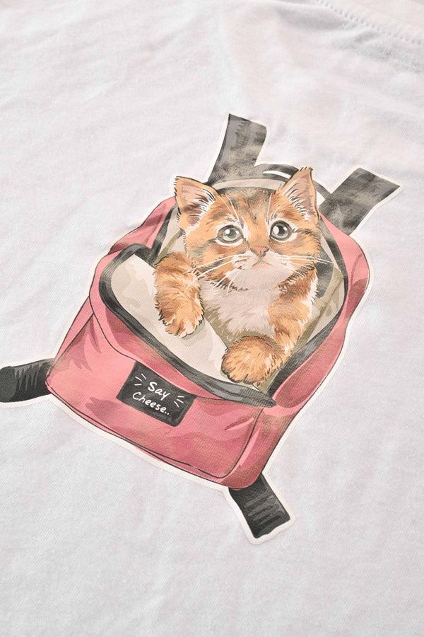 Elo Polo Republica Boy's Say Cheese Cat Printed Tee Shirt White