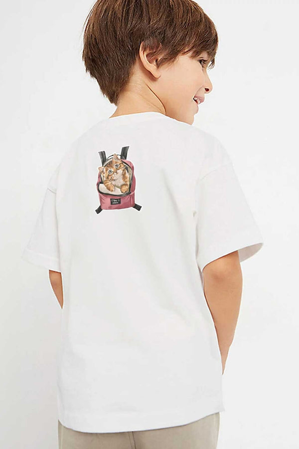 elo Polo Republica Boy's Say Cheese Cat Printed Tee Shirt White