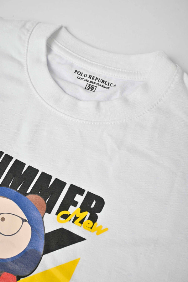 Elo Polo Republica Boy's Summer Mew Printed Tee Shirt White