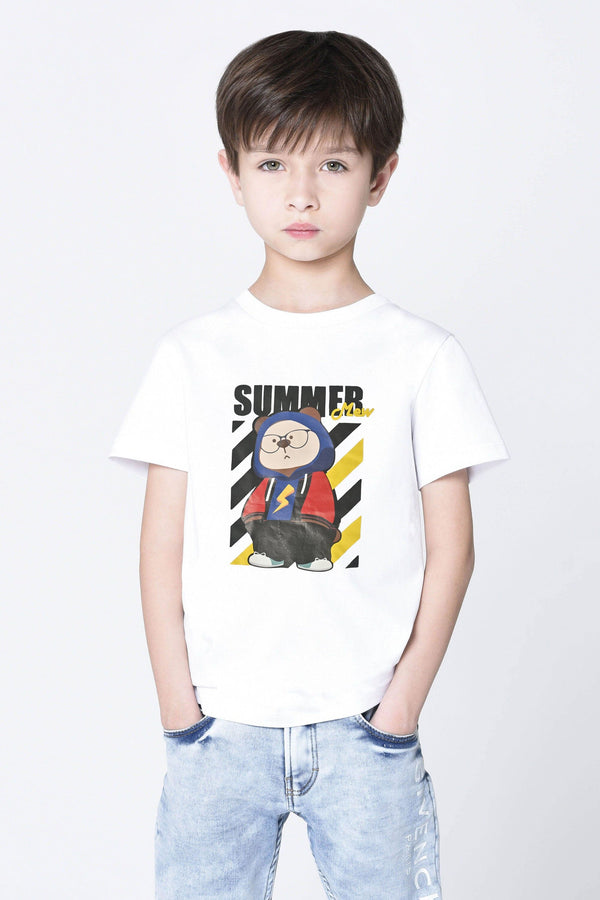 elo Polo Republica Boy's Summer Mew Printed Tee Shirt White