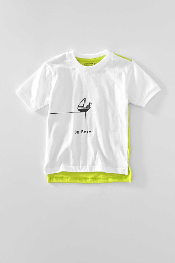 Elo Polo Republica Boy's Superhero Be Brave Printed Tee Shirt White & Black