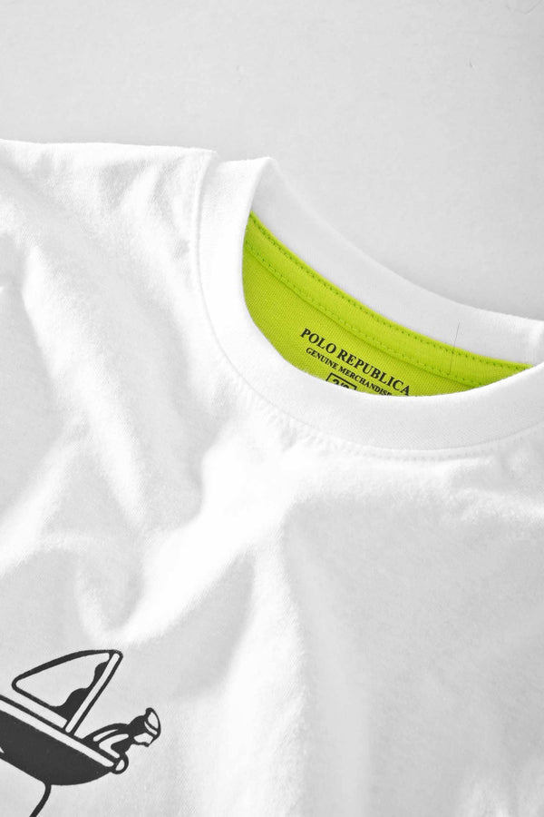 Elo Polo Republica Boy's Superhero Be Brave Printed Tee Shirt White & Black