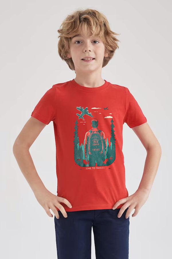 Elo Polo Republica Boy's Time To Travel Printed Tee Shirt Red