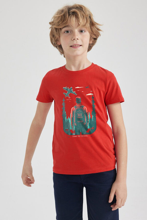 elo Polo Republica Boy's Time To Travel Printed Tee Shirt Red