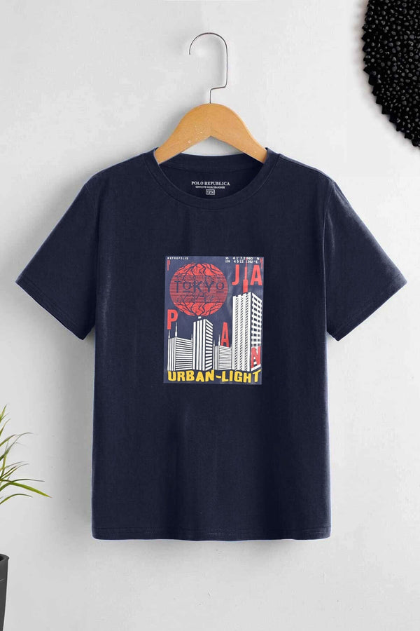 Elo Polo Republica Boy's Tokyo Urban Printed Tee Shirt Navy