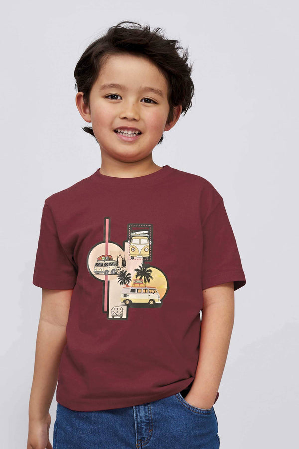 elo Polo Republica Boy's VW Bus Printed Tee Shirt Maroon