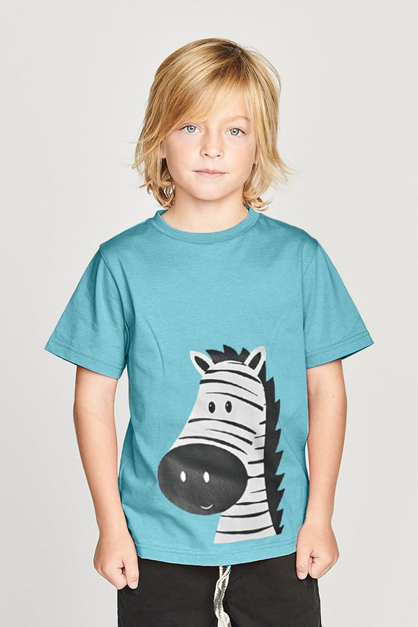 elo Polo Republica Boy's Zebra Printed Tee Shirt Aqua Blue