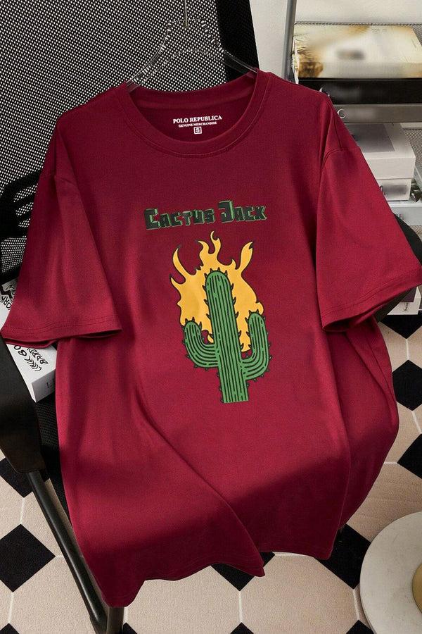Elo Polo Republica Cactus Jack Printed Crew Neck Tee Shirt Burgundy