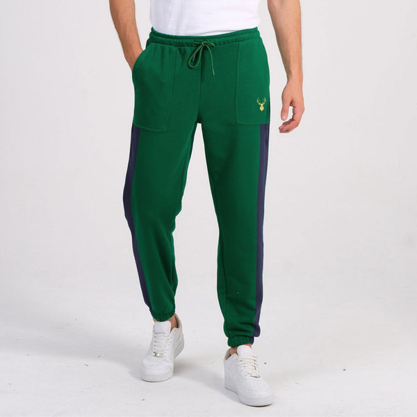 elo Polo Republica Deer Embroidered Side Panel Fleece Trousers Bottle Green & Navy