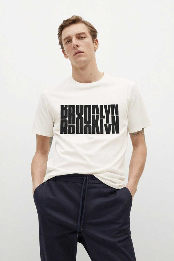 elo Polo Republica Edmonton Men's Brooklyn Printed Crew Neck Tee Shirt Off White