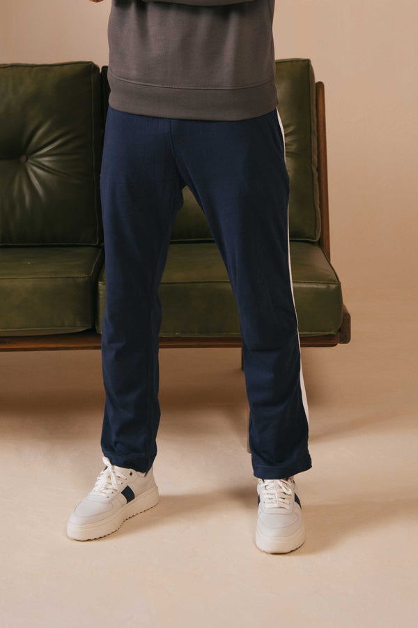 Elo Polo Republica Essentials - Heavy Cotton Jersey Slim-Fit Lounge Pants With Sporty Side Stripes Royal Blue