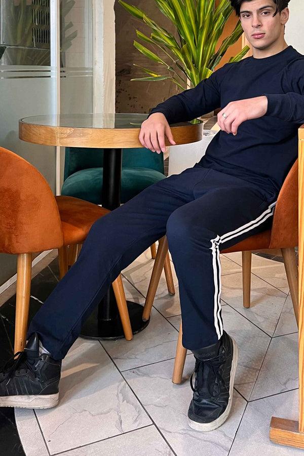 Elo Polo Republica Essentials - Heavy Cotton Jersey Slim-Fit Lounge Pants With Sporty Side Stripes Royal Blue