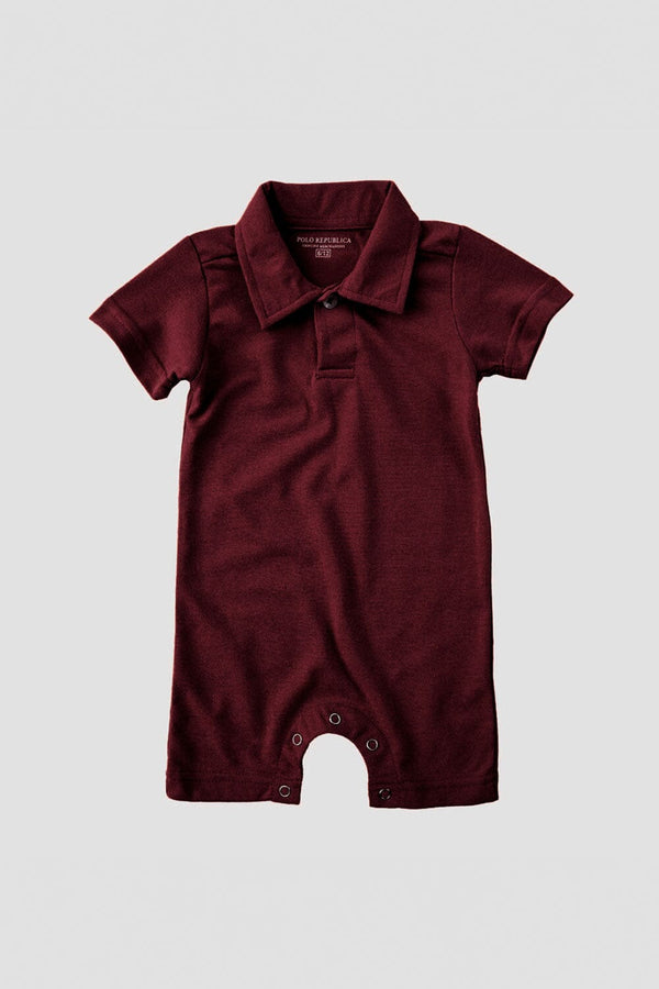 elo Polo Republica Essentials Short Sleeve Pique Polo Baby Romper Maroon
