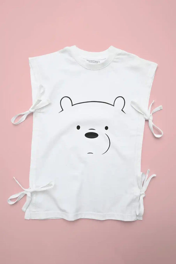 elo Polo Republica Kid's Bow Side Panel Printed Tank Top White