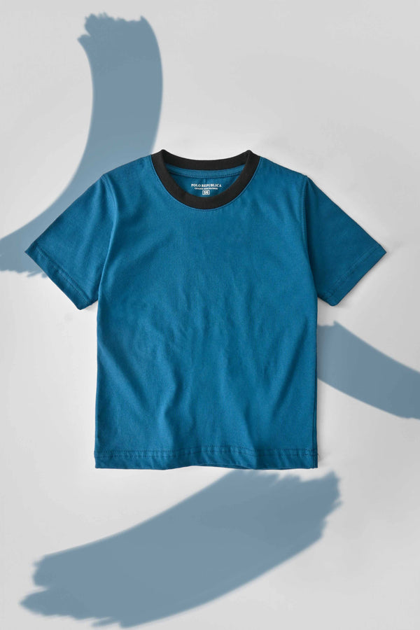 Elo Polo Republica Kid's Contrast Neck Tee Shirt Steel Blue