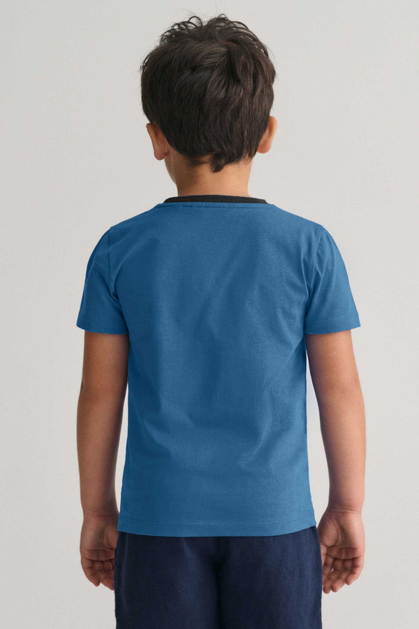 Elo Polo Republica Kid's Contrast Neck Tee Shirt Steel Blue