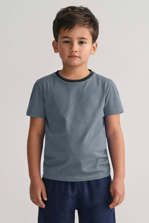 elo Polo Republica Kid's Contrast Neck Tee Shirt Steel Blue