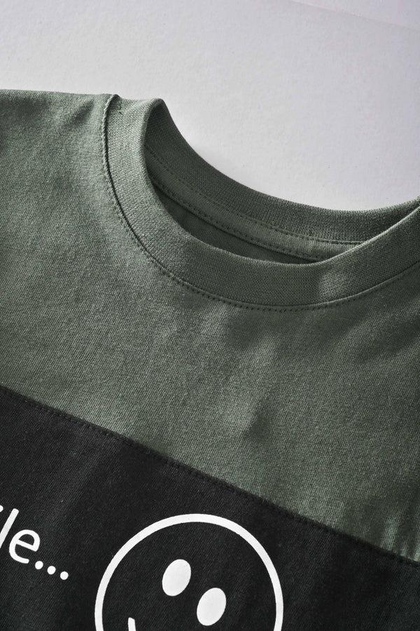 Elo Polo Republica Kid's Contrast Panel Smile Printed Tee Shirt Dark Green