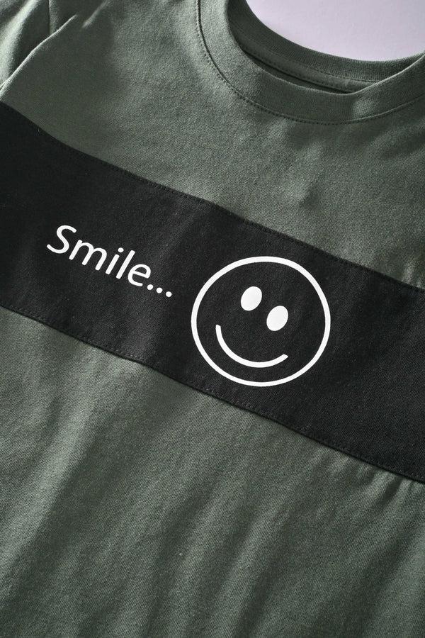 Elo Polo Republica Kid's Contrast Panel Smile Printed Tee Shirt Dark Green