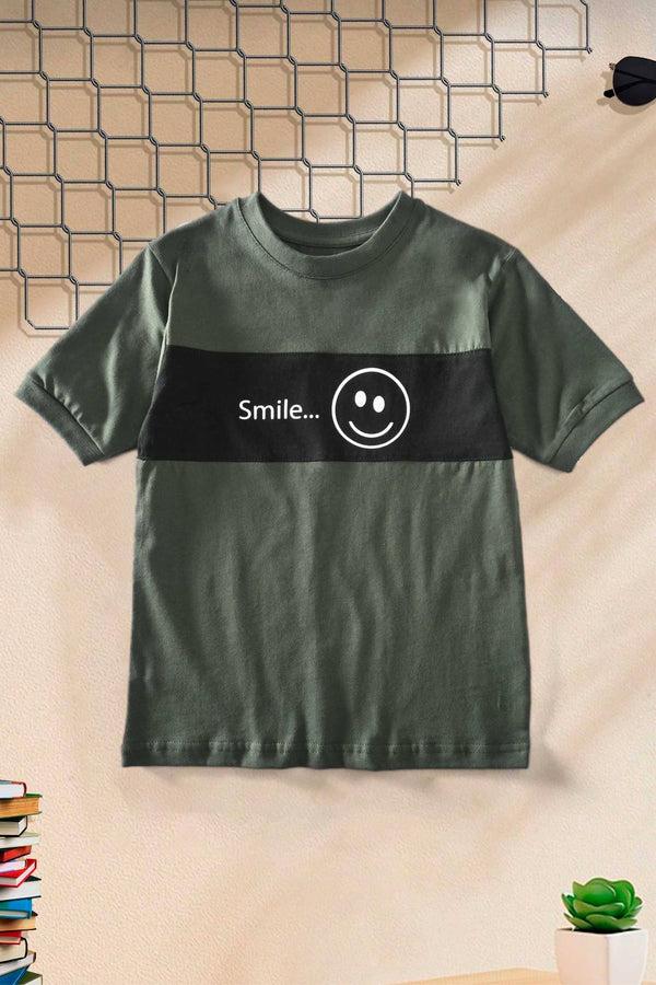 elo Polo Republica Kid's Contrast Panel Smile Printed Tee Shirt Dark Green
