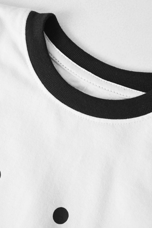 Elo Polo Republica Kid's Hello Printed Contrast Neck Tee Shirt White & Black