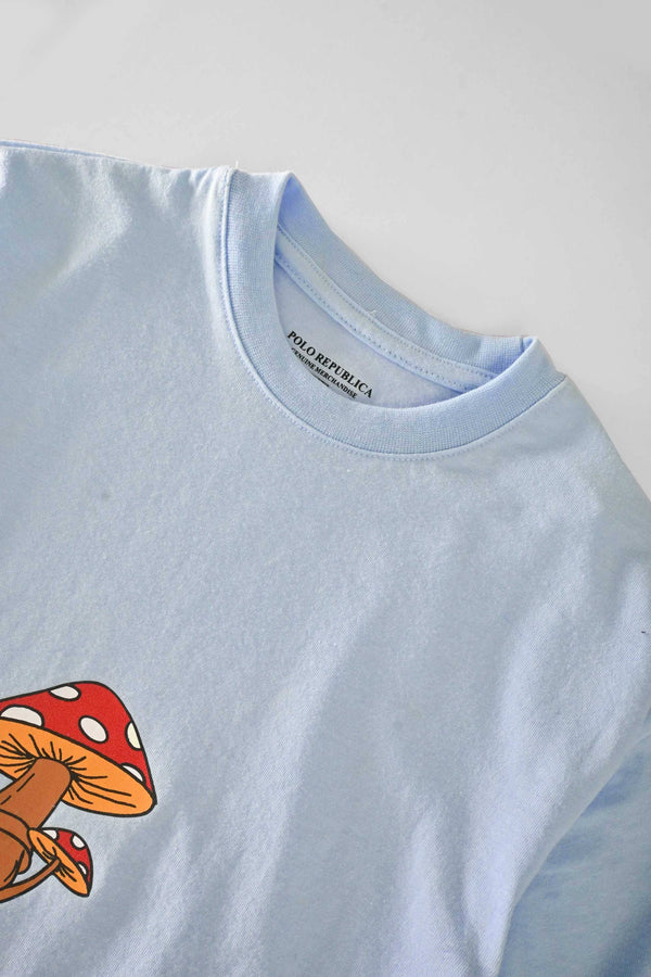 Elo Polo Republica Kid's Mushroom Printed Loose Fit Quarter Sleeves Tee Shirt Off White