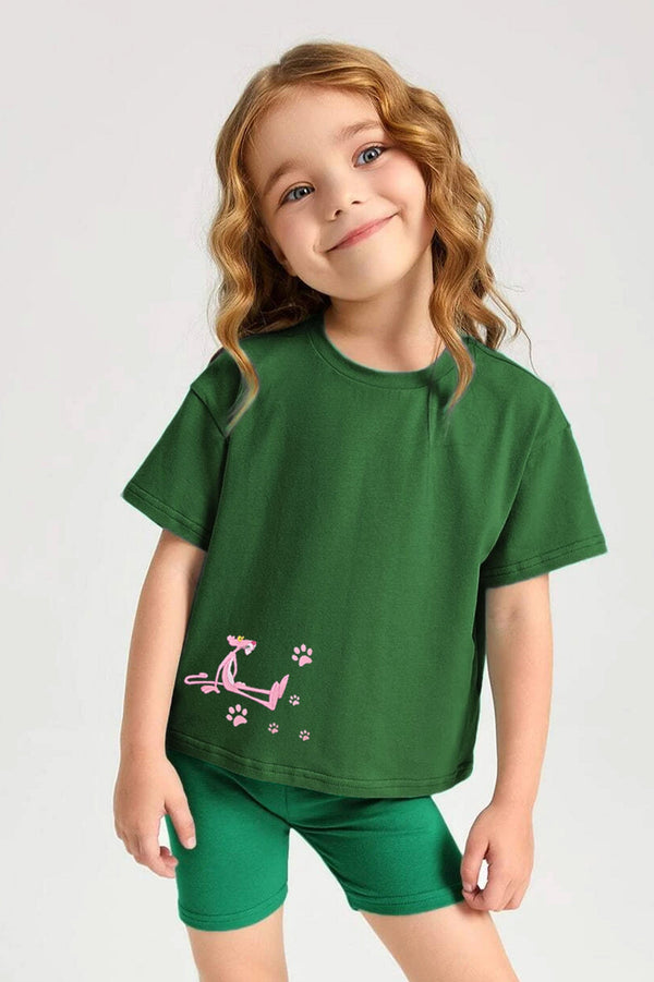 elo Polo Republica Kid's Pink Panther Classic Tee Shirt Bottle Green