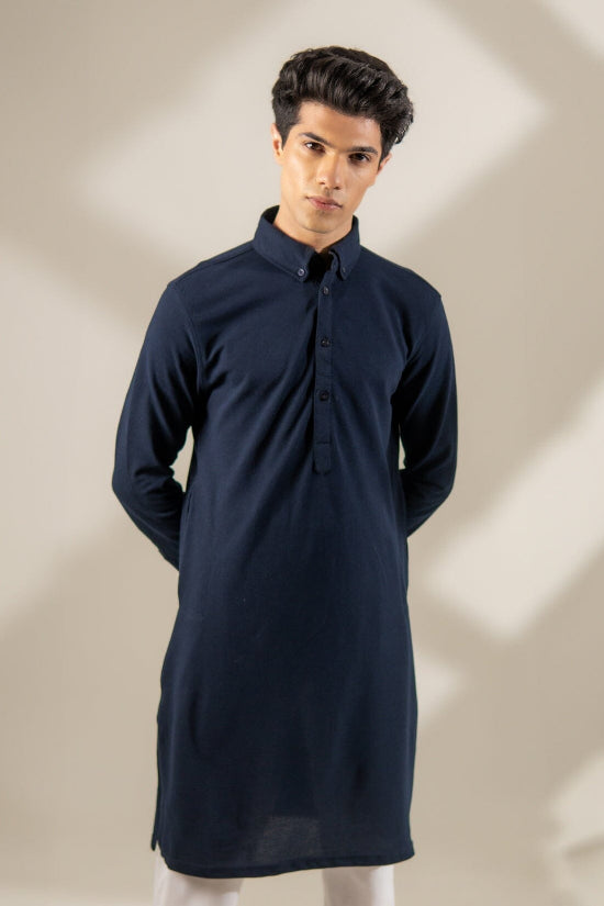 Elo Polo Republica Knitted Pique Kurta With Button-Down Collars White