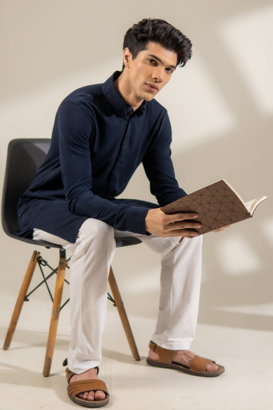 Elo Polo Republica Knitted Pique Kurta With Button-Down Collars White