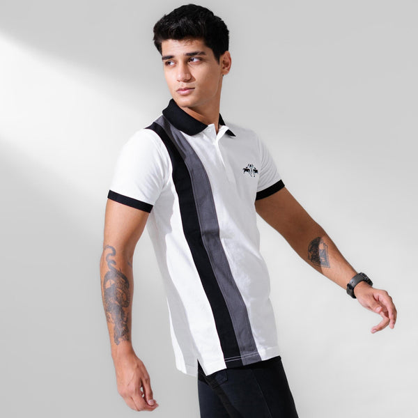 Elo Polo Republica Men's 2 Pony Embroidered Contrast Panel Polo Shirt White & Navy