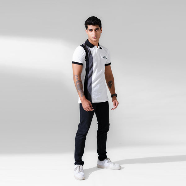 Elo Polo Republica Men's 2 Pony Embroidered Contrast Panel Polo Shirt White & Navy