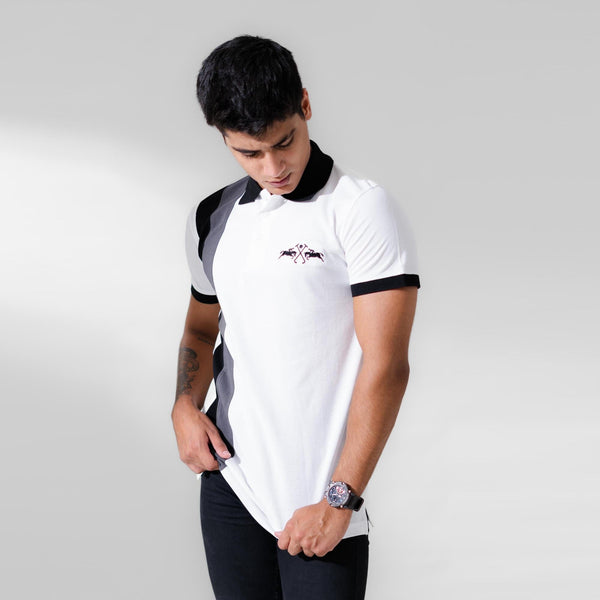 Elo Polo Republica Men's 2 Pony Embroidered Contrast Panel Polo Shirt White & Navy