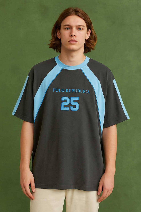 elo Polo Republica Men's 25 Contrast Oversized Tee Shirt Graphite