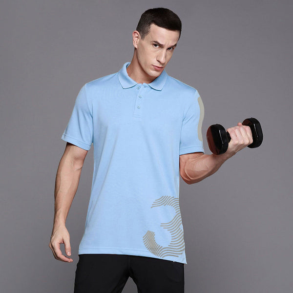elo Polo Republica Men's 3 Reflective Printed Moisture Wicking Activewear Polo Shirt Sky