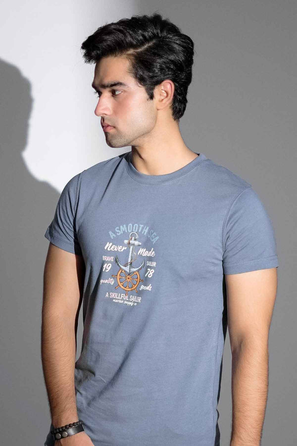 Elo Polo Republica Men's A Smooth Sea Printed Tee Shirt Stone Grey