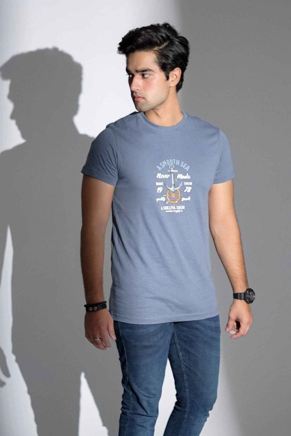 Elo Polo Republica Men's A Smooth Sea Printed Tee Shirt Stone Grey