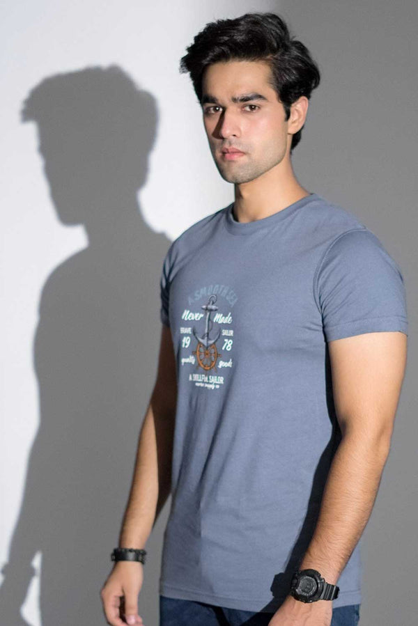 elo Polo Republica Men's A Smooth Sea Printed Tee Shirt Stone Grey