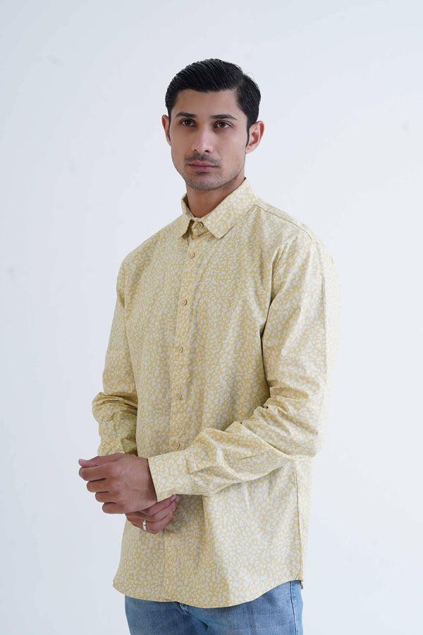 elo Polo Republica Men's Abstract Printed Casual Shirt Yellow