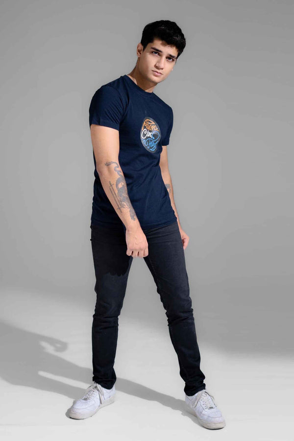 Elo Polo Republica Men's Action Cures Fear Printed Crew Neck Tee Shirt Navy