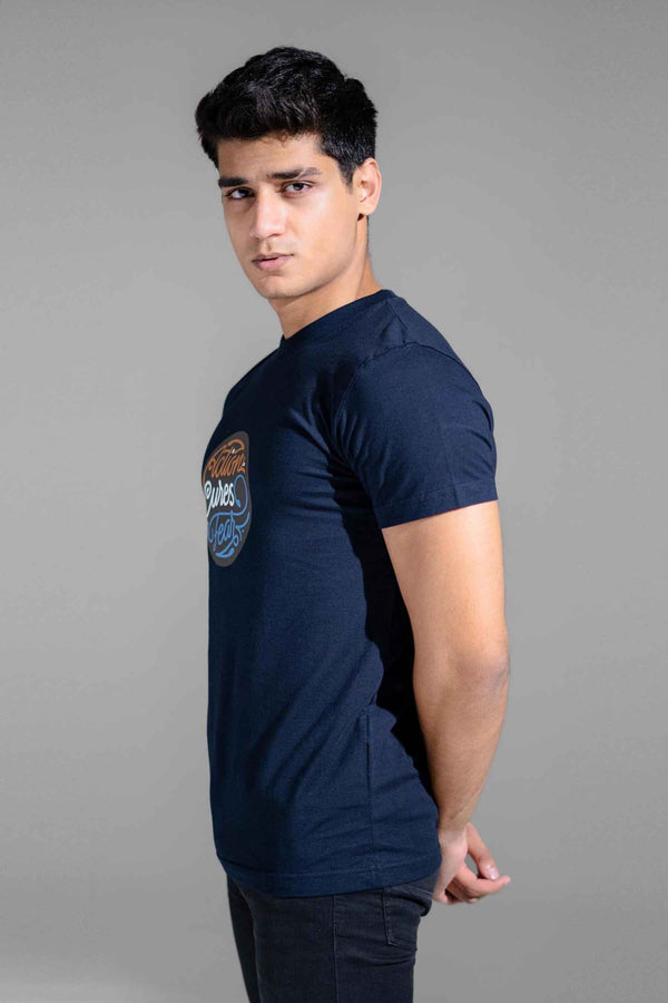 Elo Polo Republica Men's Action Cures Fear Printed Crew Neck Tee Shirt Navy