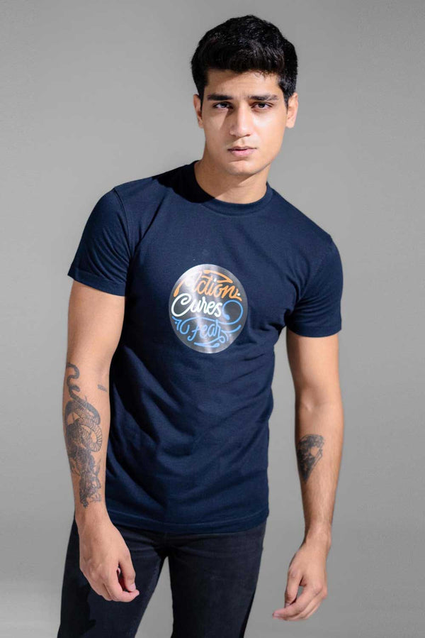 elo Polo Republica Men's Action Cures Fear Printed Crew Neck Tee Shirt Navy