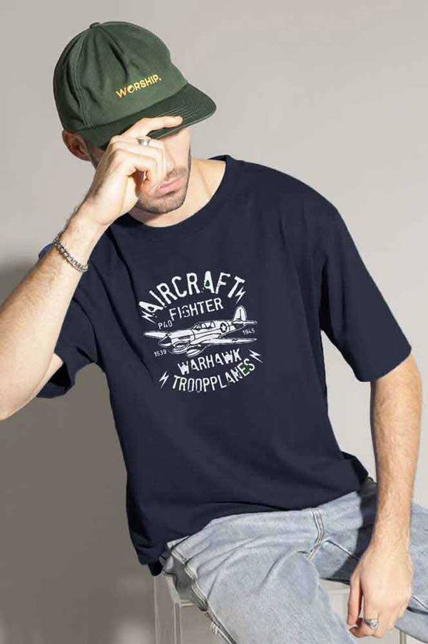 elo Polo Republica Men's Air Craft Printed Crew Neck Tee Shirt Navy
