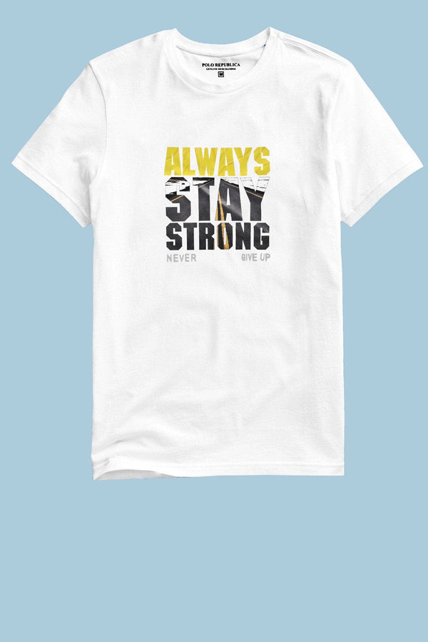 Elo Polo Republica Men's Always Stay Strong Printed Crew Neck Tee Shirt White