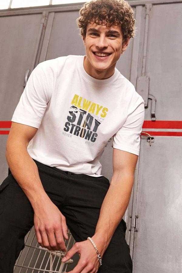 elo Polo Republica Men's Always Stay Strong Printed Crew Neck Tee Shirt White