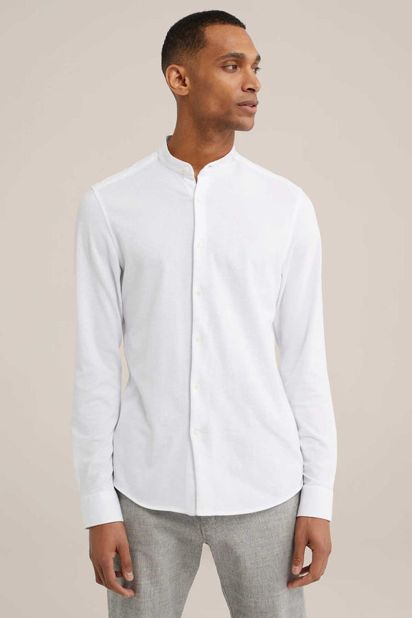 elo Polo Republica Men's Asymmetric Placket Mandarin Shirt White