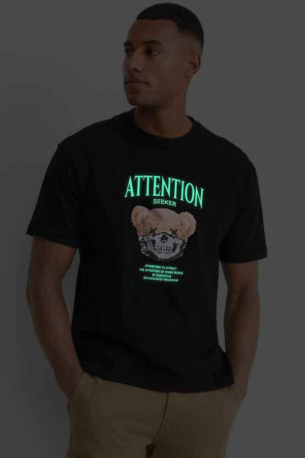 Elo Polo Republica Men's Attention Seeker "Glow In The Dark" Printed Short Sleeve Tee Shirt Black